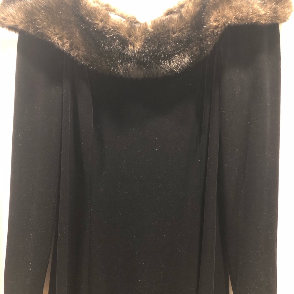 ELEGANT VELVET AND FAUX FUR OFF THE SHOULDER FULL LENGTH GOWN